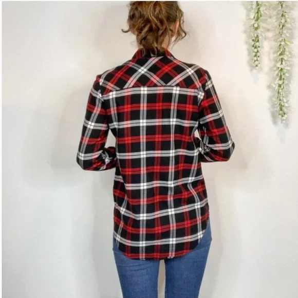 ZARA Basic Collection Black and Red White Faux Pearls Plaid Button Down Shirt ❤️ - Picture 4 of 11